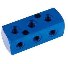 1xG 1/2'' x 9xG 1/4'' Aluminium Verdeelblok Eenzijdig 16 Bar