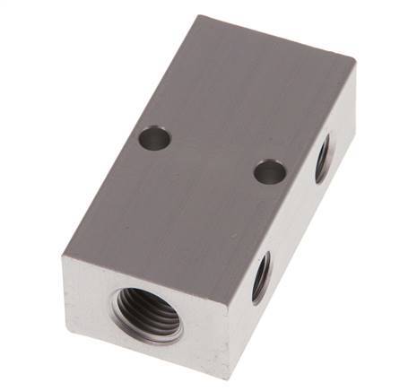 2xG 1/4'' x 2xG 1/8'' Aluminium Verdeelblok Eenzijdig 16 Bar