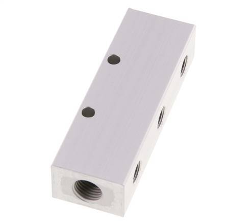 2xG 1/4'' x 3xG 1/8'' Aluminium Verdeelblok Eenzijdig 16 Bar