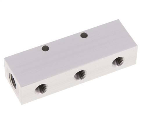 2xG 1/4'' x 3xG 1/8'' Aluminium Verdeelblok Eenzijdig 16 Bar