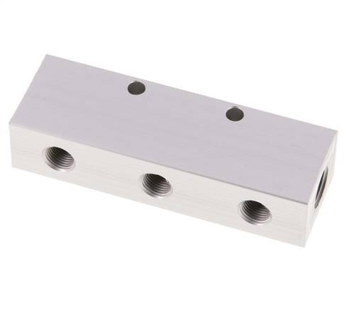 2xG 1/4'' x 3xG 1/8'' Aluminium Verdeelblok Eenzijdig 16 Bar
