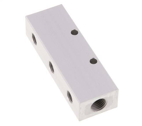 2xG 1/4'' x 3xG 1/8'' Aluminium Verdeelblok Eenzijdig 16 Bar