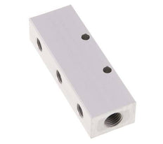 2xG 1/4'' x 3xG 1/8'' Aluminium Verdeelblok Eenzijdig 16 Bar