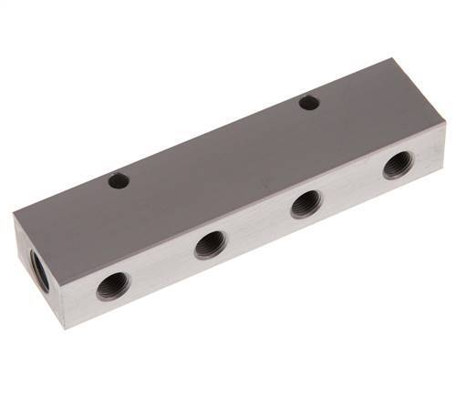 2xG 1/4'' x 4xG 1/8'' Aluminium Verdeelblok Eenzijdig 16 Bar