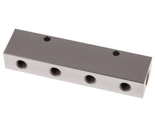 2xG 1/4'' x 4xG 1/8'' Aluminium Verdeelblok Eenzijdig 16 Bar
