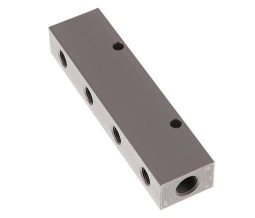 2xG 1/4'' x 4xG 1/8'' Aluminium Verdeelblok Eenzijdig 16 Bar