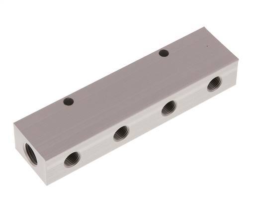 2xG 1/4'' x 8xG 1/8'' Aluminium Verdeelblok Dubbelzijdig 16 Bar