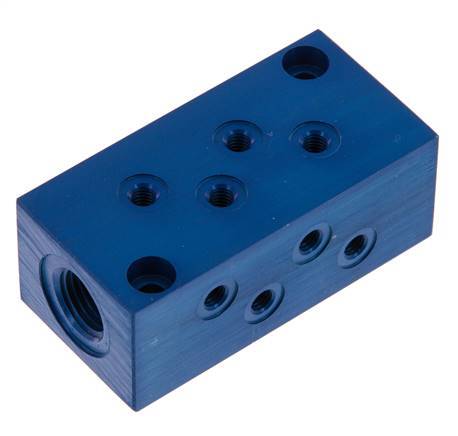 2xG 1/4'' x 8xM5 Aluminium Verdeelblok Eenzijdig 16 Bar