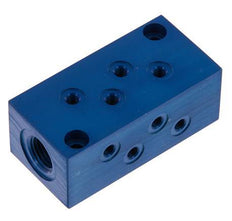 2xG 1/4'' x 8xM5 Aluminium Verdeelblok Eenzijdig 16 Bar