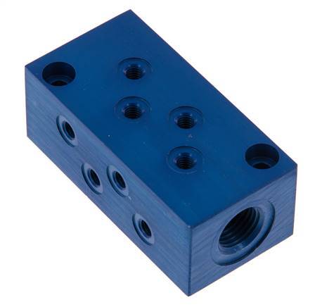 2xG 1/4'' x 8xM5 Aluminium Verdeelblok Eenzijdig 16 Bar