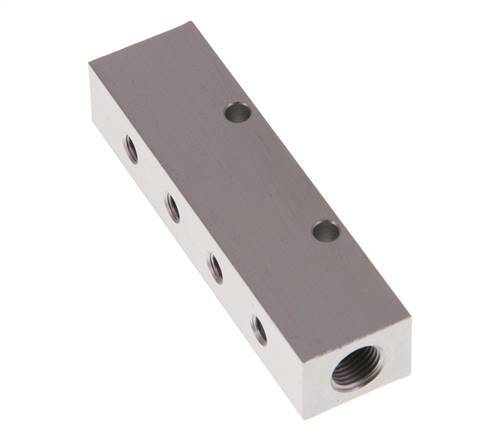 2xG 1/8'' x 4xM5 Aluminium Verdeelblok Eenzijdig 16 Bar