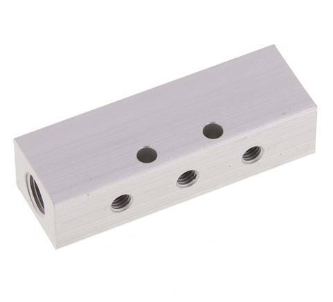 2xG 1/8'' x 6xM5 Aluminium Verdeelblok Dubbelzijdig 16 Bar