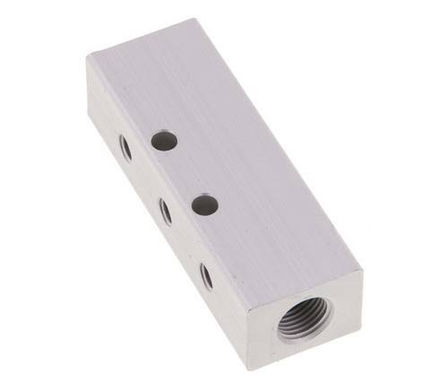 2xG 1/8'' x 6xM5 Aluminium Verdeelblok Dubbelzijdig 16 Bar