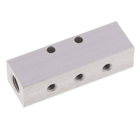 2xG 1/8'' x 6xM5 Aluminium Verdeelblok Dubbelzijdig 16 Bar