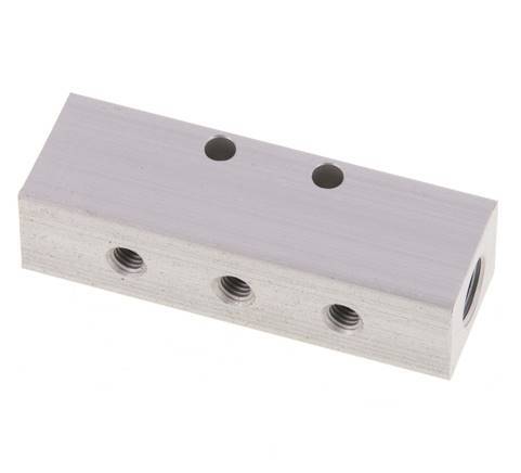 2xG 1/8'' x 6xM5 Aluminium Verdeelblok Dubbelzijdig 16 Bar