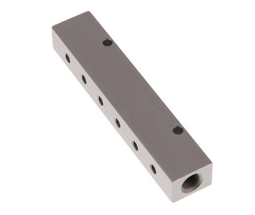 2xG 1/8'' x 6xM5 Aluminium Verdeelblok Eenzijdig 16 Bar