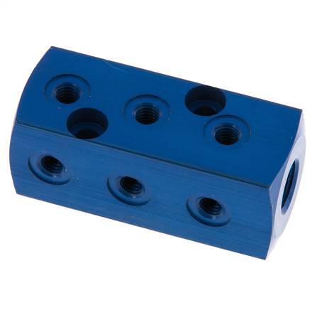 1xG 1/8'' x 9xM5 Aluminium Verdeelblok Eenzijdig 16 Bar