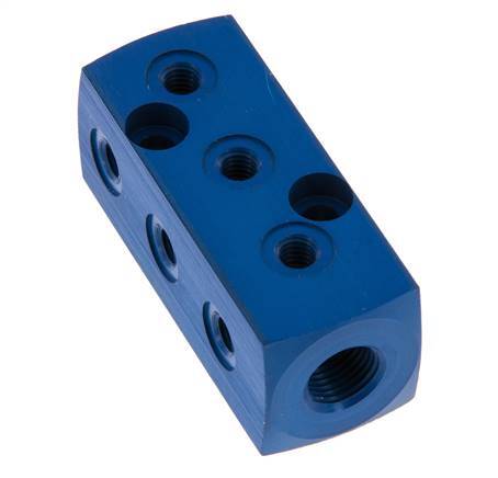 1xG 1/8'' x 9xM5 Aluminium Verdeelblok Eenzijdig 16 Bar
