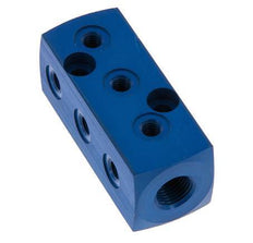 1xG 1/8'' x 9xM5 Aluminium Verdeelblok Eenzijdig 16 Bar