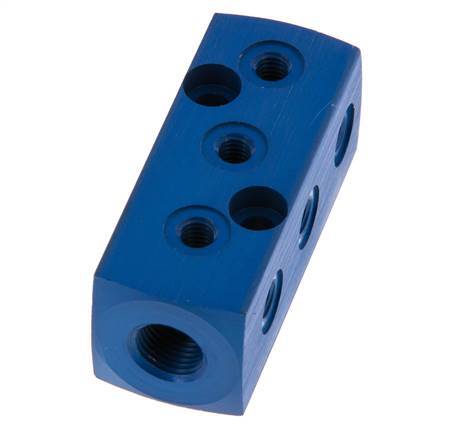 1xG 1/8'' x 9xM5 Aluminium Verdeelblok Eenzijdig 16 Bar