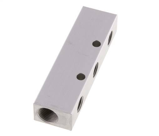 2xG 3/8'' x 3xG 1/4'' Aluminium Verdeelblok Eenzijdig 16 Bar