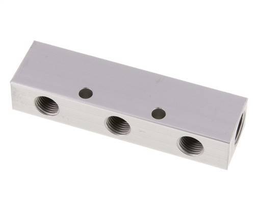 2xG 3/8'' x 3xG 1/4'' Aluminium Verdeelblok Eenzijdig 16 Bar