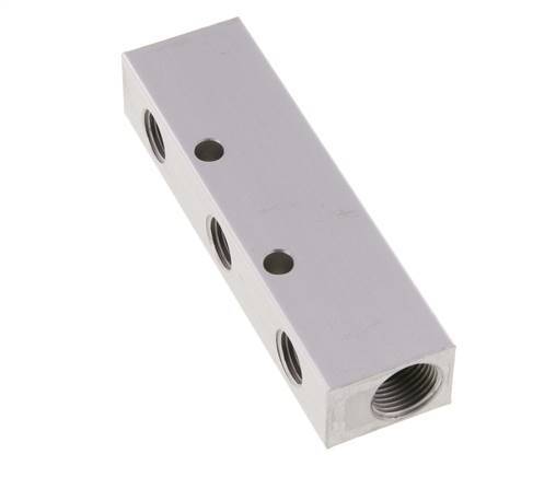 2xG 3/8'' x 3xG 1/4'' Aluminium Verdeelblok Eenzijdig 16 Bar