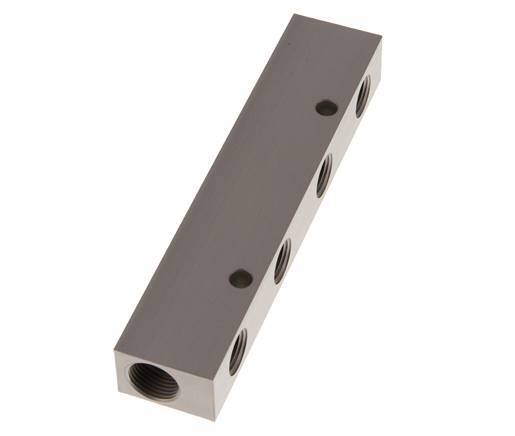 2xG 3/8'' x 4xG 1/4'' Aluminium Verdeelblok Eenzijdig 16 Bar