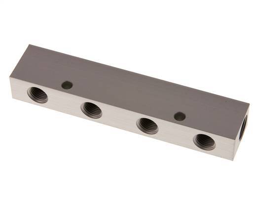 2xG 3/8'' x 4xG 1/4'' Aluminium Verdeelblok Eenzijdig 16 Bar