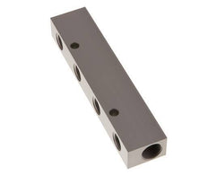 2xG 3/8'' x 4xG 1/4'' Aluminium Verdeelblok Eenzijdig 16 Bar
