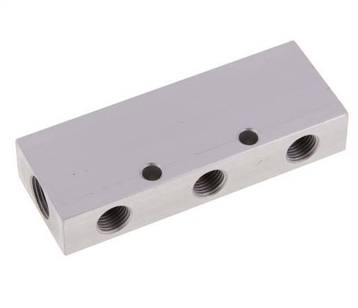 2xG 3/8'' x 6xG 1/4'' Aluminium Verdeelblok Dubbelzijdig 16 Bar