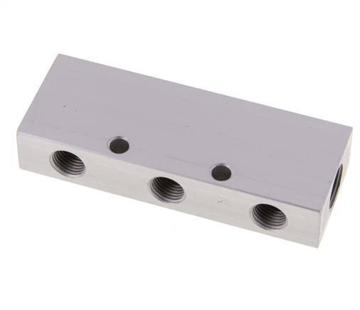 2xG 3/8'' x 6xG 1/4'' Aluminium Distributor Block Double-sided 16 Bar