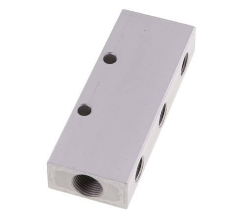 2xG 3/8'' x 6xG 1/4'' Aluminium Verdeelblok Dubbelzijdig 16 Bar