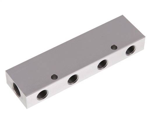 2xG 3/8'' x 8xG 1/4'' Aluminium Verdeelblok Dubbelzijdig 16 Bar
