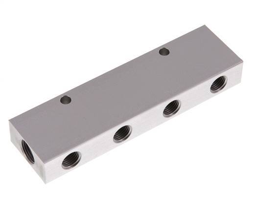 2xG 3/8'' x 8xG 1/4'' Aluminium Verdeelblok Dubbelzijdig 16 Bar
