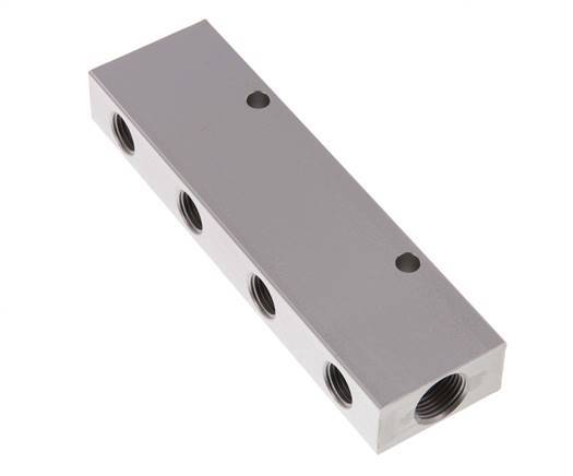 2xG 3/8'' x 8xG 1/4'' Aluminium Verdeelblok Dubbelzijdig 16 Bar