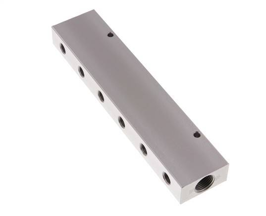 2xG 3/8'' x 12xG 1/8'' Aluminium Verdeelblok Dubbelzijdig 16 Bar