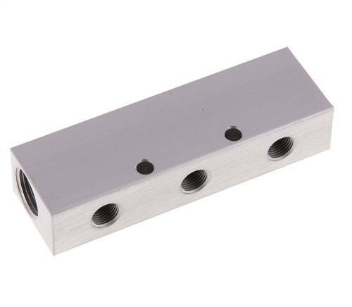 2xG 3/8'' x 3xG 1/8'' Aluminium Verdeelblok Eenzijdig 16 Bar