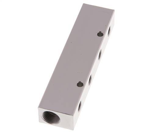 2xG 3/8'' x 4xG 1/8'' Aluminium Verdeelblok Eenzijdig 16 Bar