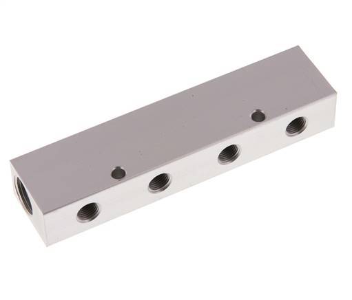 2xG 3/8'' x 4xG 1/8'' Aluminium Verdeelblok Eenzijdig 16 Bar