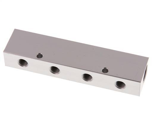 2xG 3/8'' x 4xG 1/8'' Aluminium Verdeelblok Eenzijdig 16 Bar