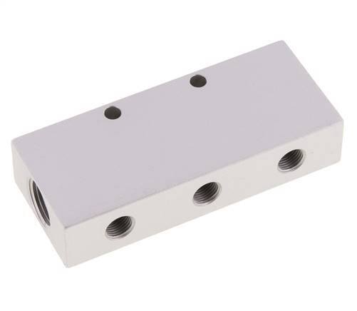 2xG 3/8'' x 6xG 1/8'' Aluminium Verdeelblok Dubbelzijdig 16 Bar