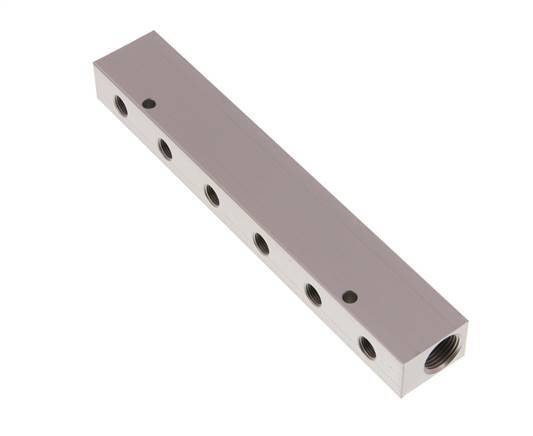 2xG 3/8'' x 6xG 1/8'' Aluminium Verdeelblok Eenzijdig 16 Bar