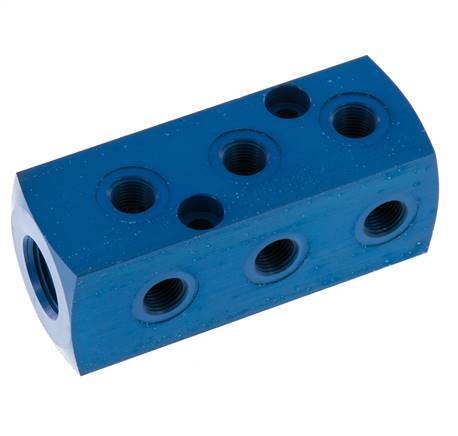1xG 3/8'' x 9xG 1/8'' Aluminium Verdeelblok Eenzijdig 16 Bar