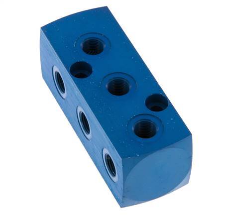 1xG 3/8'' x 9xG 1/8'' Aluminium Verdeelblok Eenzijdig 16 Bar