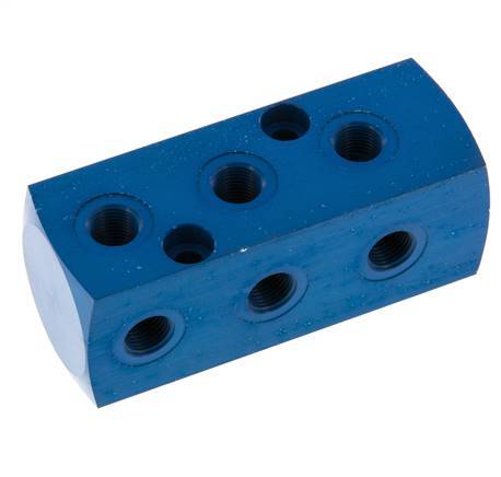 1xG 3/8'' x 9xG 1/8'' Aluminium Verdeelblok Eenzijdig 16 Bar