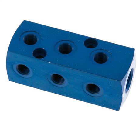 1xG 3/8'' x 9xG 1/8'' Aluminium Verdeelblok Eenzijdig 16 Bar