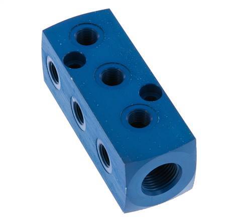 1xG 3/8'' x 9xG 1/8'' Aluminium Verdeelblok Eenzijdig 16 Bar