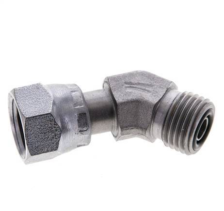 UNF 9/16''-18 x UNF 9/16''-18 F/M Zinc plated Steel 45 deg Elbow Fitting ORFS 630 Bar - Hydraulic