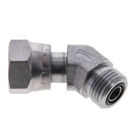 UN 11/16''-16 x UN 11/16''-16 F/M Verzinkt Stalen L-Fitting 45graden ORFS 630 Bar - Hydrauliek